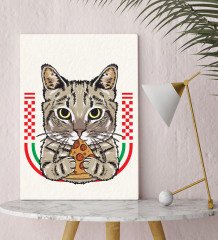 BK Gift Pizza Yiyen Kedi Tasarımlı Kanvas Tablo 30x50cm-1