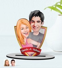 Kişiye Özel İsimli Sevgililer Karikatürlü Ahşap Biblo Model-86