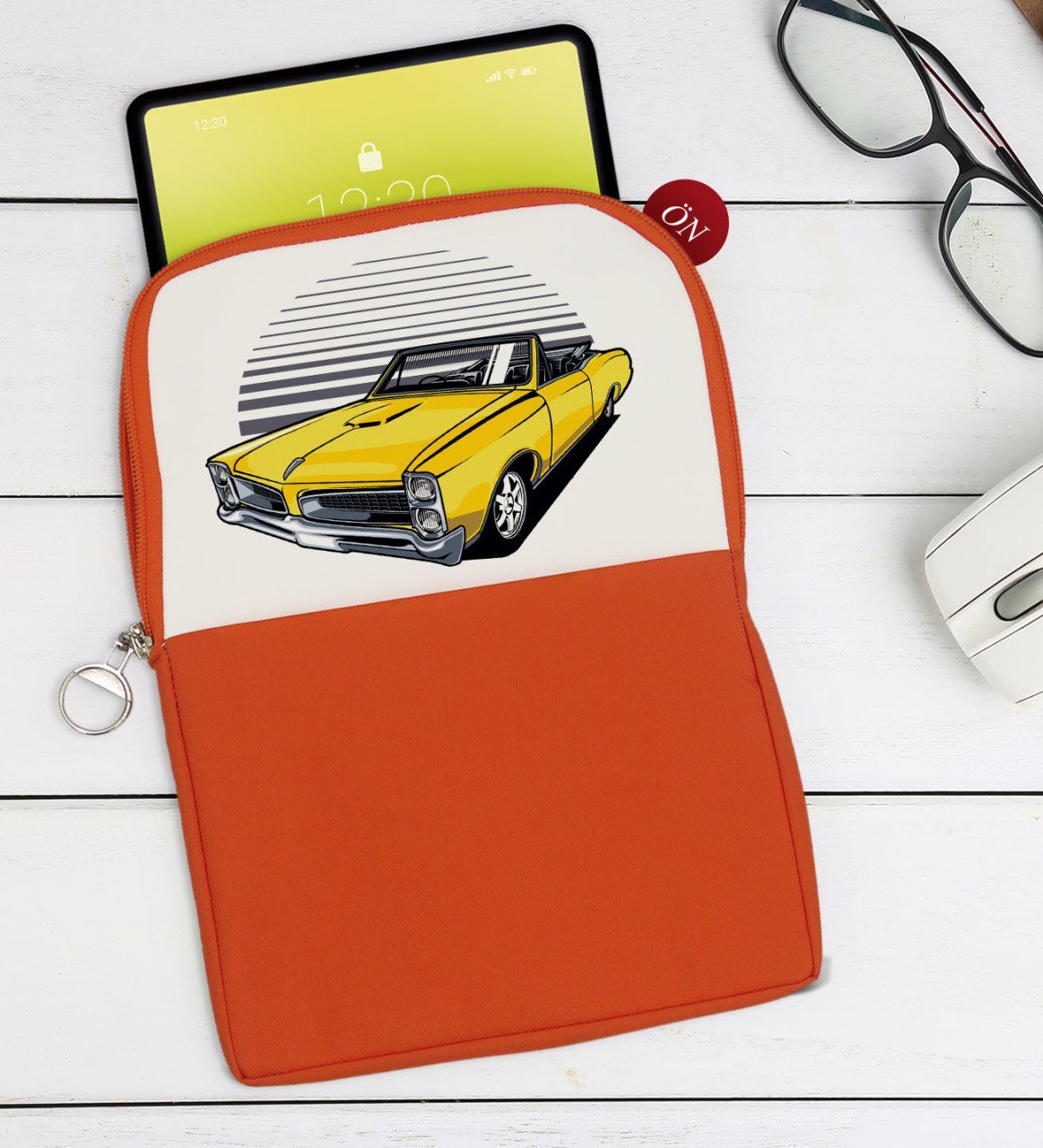 BK Gift Klasik Araç Tasarımlı Taşınabilir Koruyucu Tablet Kılıfı & Organizer Çanta - Turuncu-5
