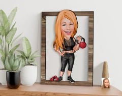 BK Gift Kişiye Özel Kadın Fitness Karikatürlü 3D Ahşap Tablo, Sevgiliye Hediye, Arkadaşa Hediye, Yıl Dönümü Hediyesi, Doğum Günü Hediyesi-1