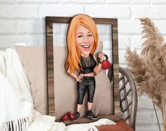 BK Gift Kişiye Özel Kadın Fitness Karikatürlü 3D Ahşap Tablo, Sevgiliye Hediye, Arkadaşa Hediye, Yıl Dönümü Hediyesi, Doğum Günü Hediyesi-1