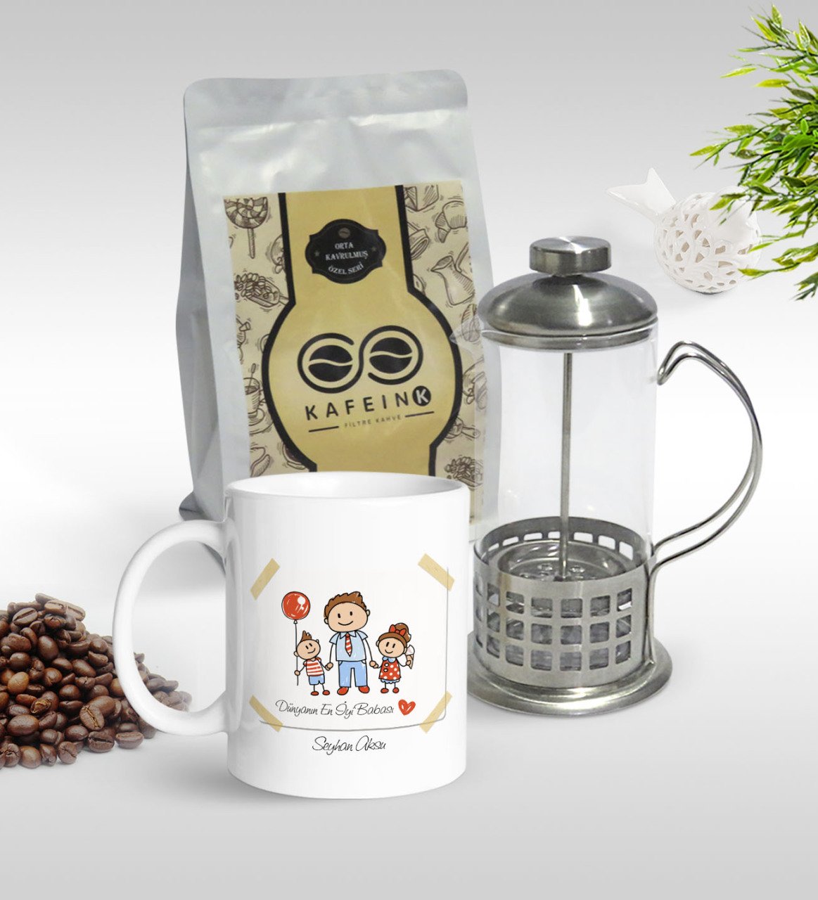 Kişiye Özel Dünyanın En İyi Babası Tasarımlı Kupa & French Press & 250gr Filtre Kahve Hediye Seti-8