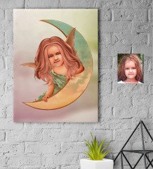 Kişiye Özel Kız Çocuk Melek Karikatürlü Kanvas Tablo 30x50cm-1