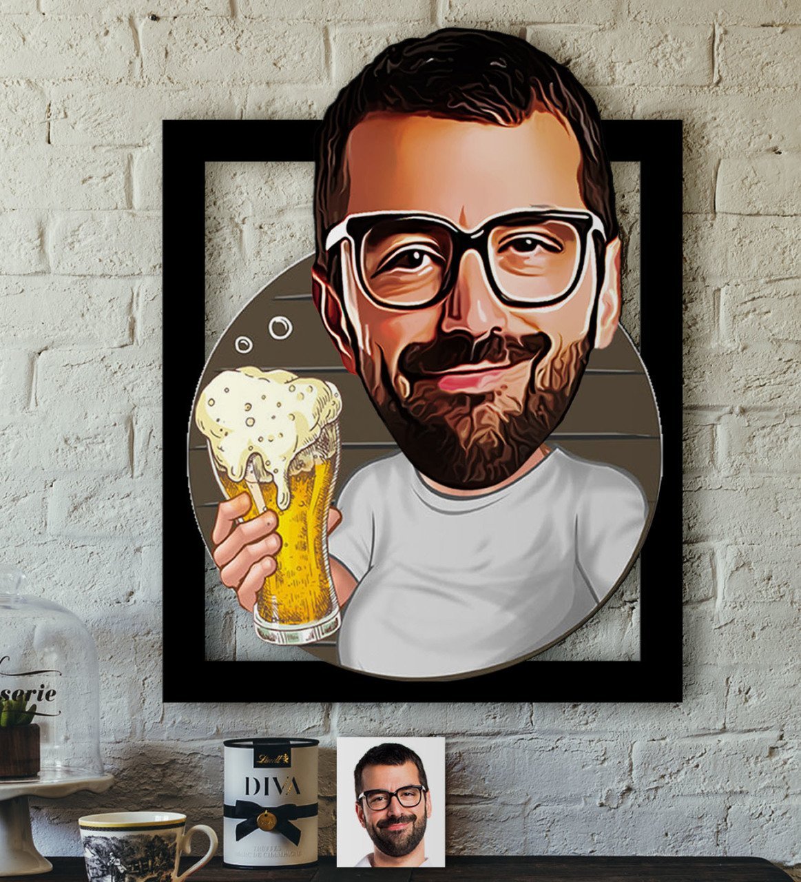 Kişiye Özel Bay Karikatürlü 3D Ahşap Tablo-5