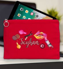 BK Gift Kişiye Özel İsimli-4 Kırmızı Tablet Çantası 30x21cm, Ipad Çantası, Baskılı Tablet Kılıfı