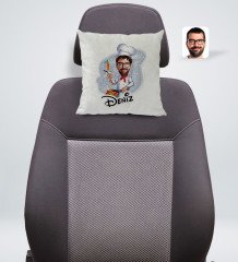 Kişiye Özel İsimli Erkek Chef Karikatürlü Kare Araç Koltuk Yastığı-1
