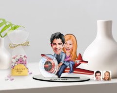 Kişiye Özel Sevgililer Karikatürlü 3D Ahşap Biblo ve Çikolatalı Kalp Bonbon Draje Hediye Seti-11