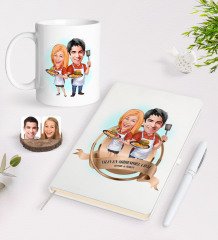 Kişiye Özel Yılın En Mükemmel Çifti Karikatürlü Beyaz Defter Kalem ve Kupa Seti-57