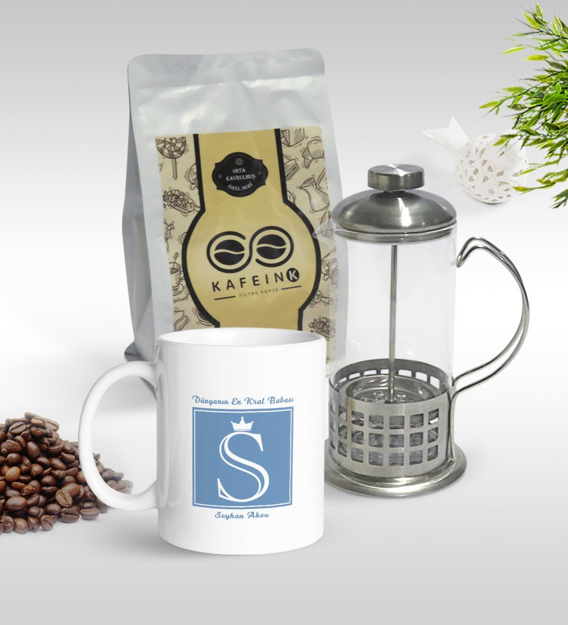 Kişiye Özel Dünyanın En Kral Babası Tasarımlı Kupa & French Press & 250gr Filtre Kahve Hediye Seti-1