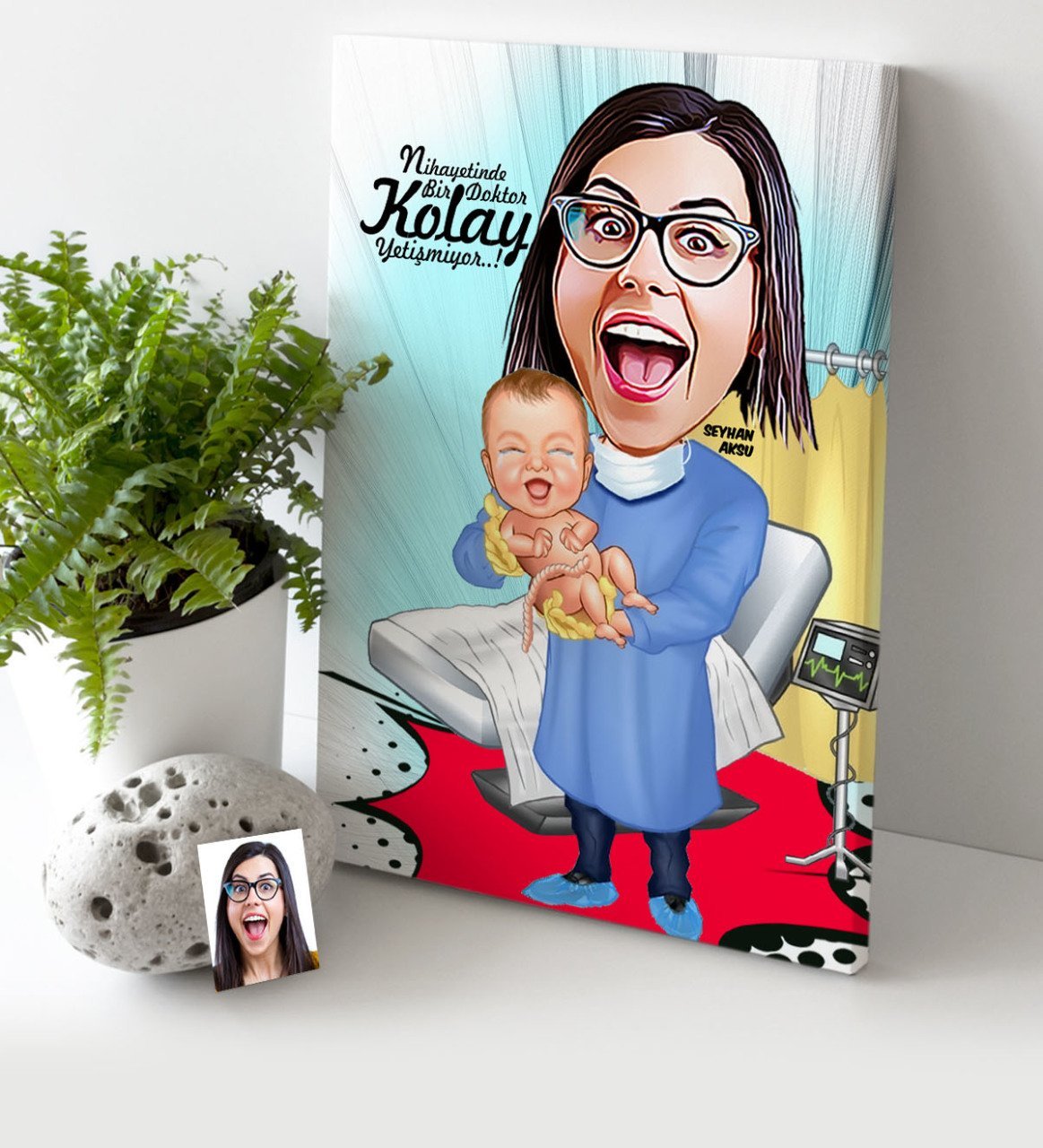 Kişiye Özel Bayan Ebe Karikatür Kanvas Tablo (30 x 50 cm.) 1