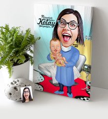 Kişiye Özel Bayan Ebe Karikatür Kanvas Tablo (30 x 50 cm.) 1