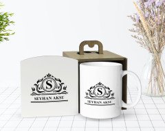 Kişiye Özel Ahşap Kutuda İsimli Beyaz Kupa Bardak-12