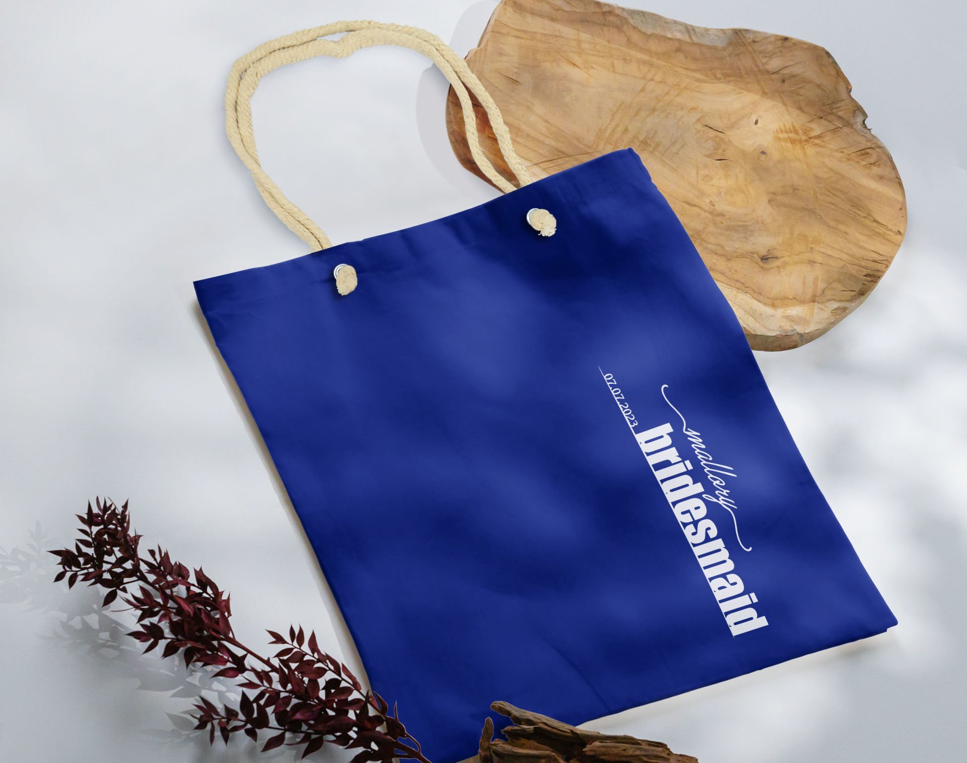 BK Gift Kişiye Özel Bride Temalı Mavi Halat Saplı Kumaş Bez Çanta-1, Baskılı Omuz Çantası, Alışveriş Çantası, Arkadaşa Hediye