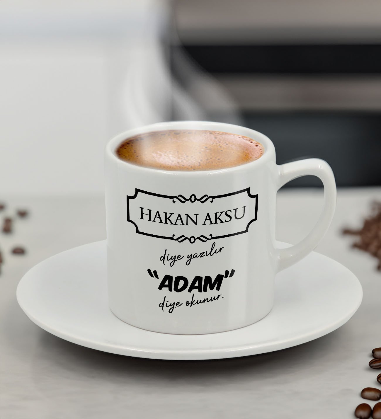 BK Gift Kişiye Özel Adam Diye Okunur Tasarımlı Türk Kahvesi Fincanı, Arkadaşa Hediye, Sevgiliye Hediye