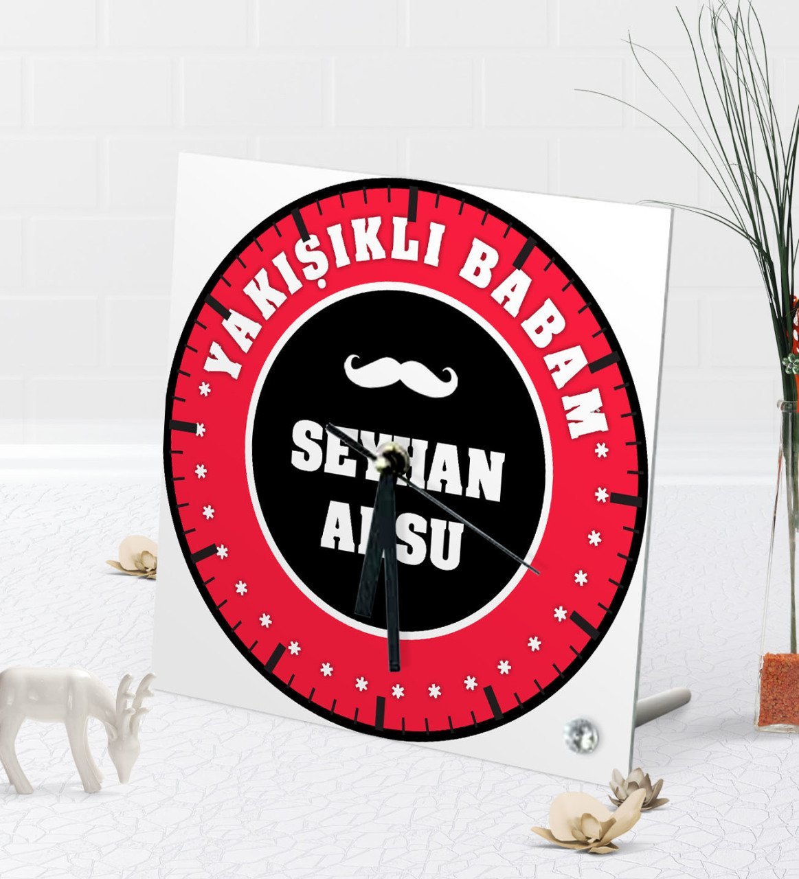 Kişiye Özel Yakışıklı Babam Masaüstü Kare Cam Saat-1