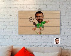 Kişiye Özel Yeşil Beyaz Futbolcu Karikatürlü Otantik Ahşap Palet Tablo-1