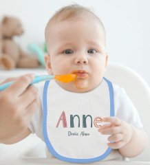 BK Kids Kişiye Özel Anne Tasarımlı Mavi Bebek Body Zıbın ve Mama Önlüğü Hediye Seti