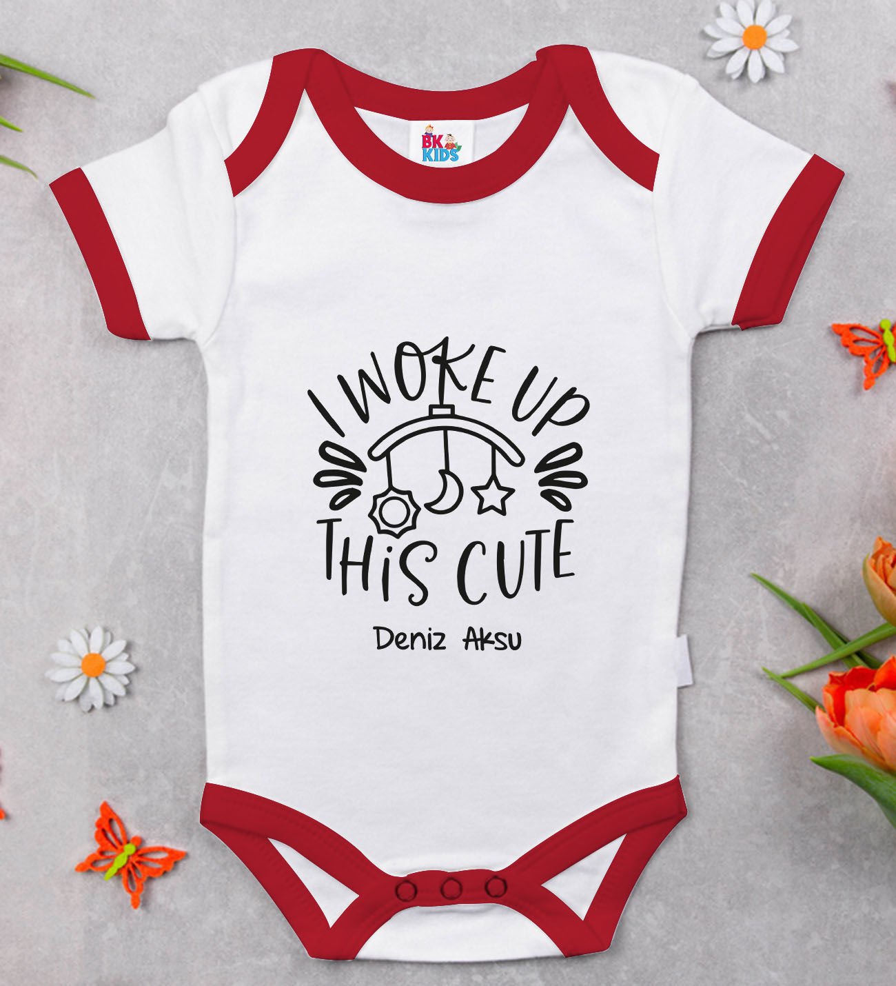 BK Kids Kişiye Özel This Cute Tasarımlı Kırmızı Bebek Body Zıbın-1