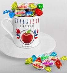 Kişiye Özel Fransızca Öğretmeni Türk Kahvesi Fincanı ve Haribo Şeker Hediye Seti-3