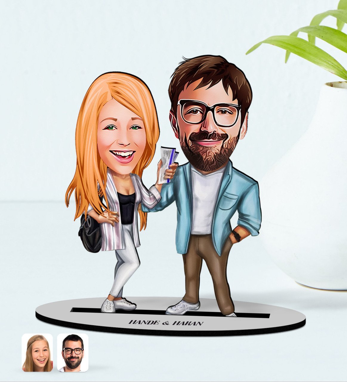 Kişiye Özel İsimli Sevgililer Karikatürlü Ahşap Biblo Model-93