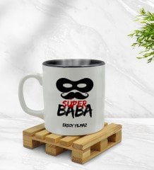 Kişiye Özel Süper Baba Tasarımlı İçi Siyah Renkli Kupa Bardak Model 5