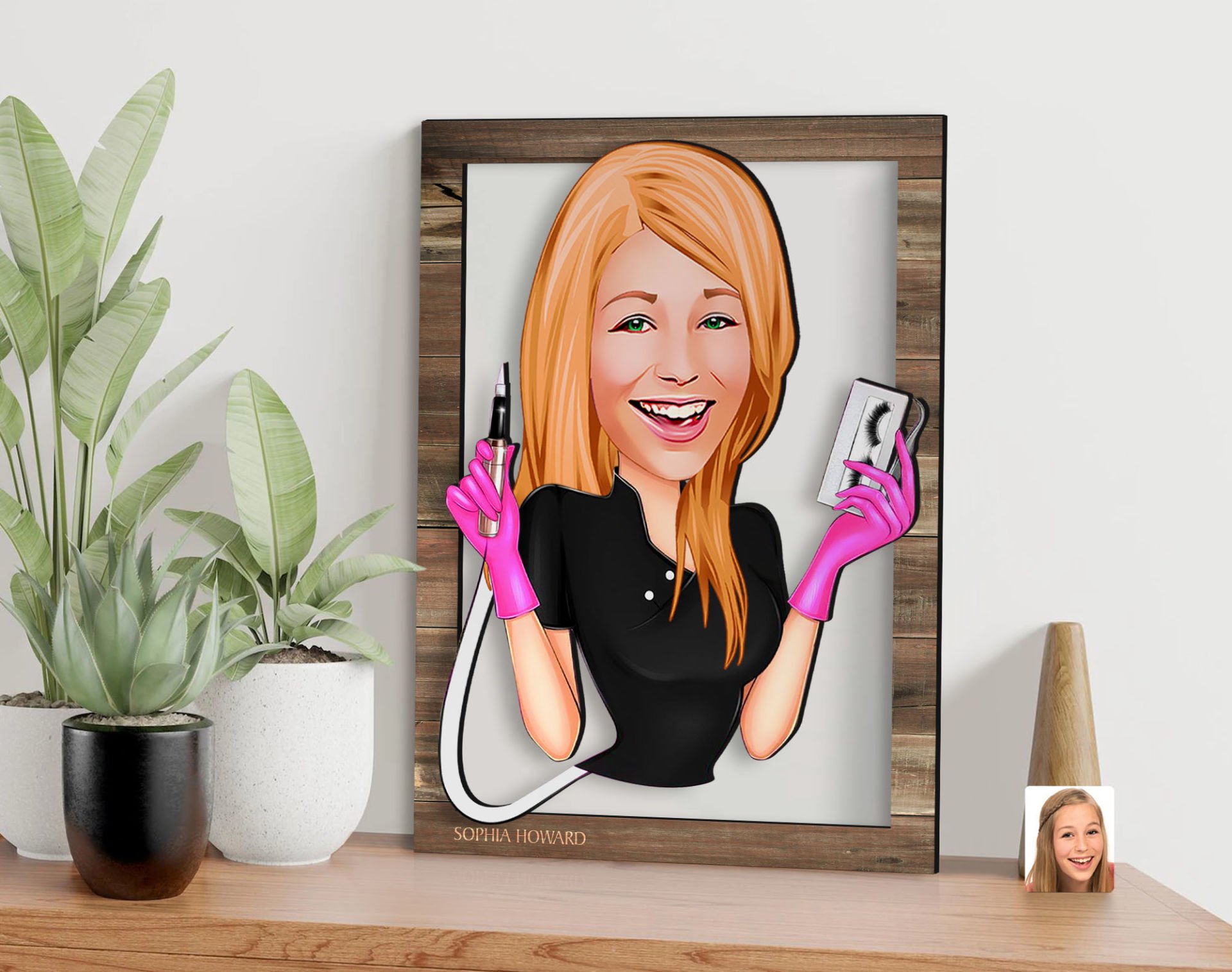 BK Gift Kişiye Özel Kadın Güzellik Uzmanı Karikatürlü 3D Ahşap Tablo, Sevgiliye Hediye, Arkadaşa Hediye, Yıl Dönümü Hediyesi, Doğum Günü Hediyesi-3