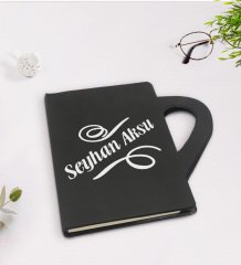 Kişiye Özel İsimli Kupa Şeklinde Siyah Termo Deri Defter Model 5