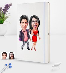 Kişiye Özel Sevgililer Karikatürlü Beyaz Termo Deri Defter 16x24cm Model 4