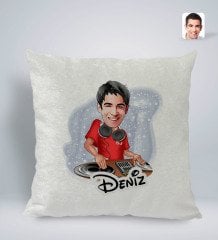 Kişiye Özel İsimli Erkek Dj Karikatürlü Kare Araç Koltuk Yastığı-1