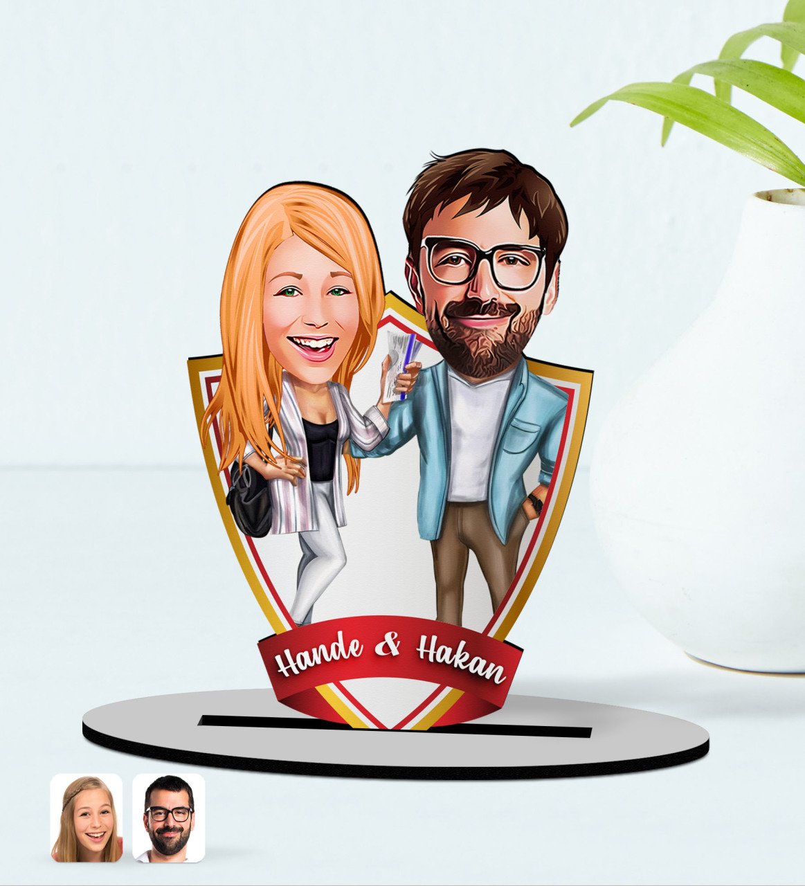 Kişiye Özel İsimli Sevgililer Karikatürlü Ahşap Biblo Model-93-1