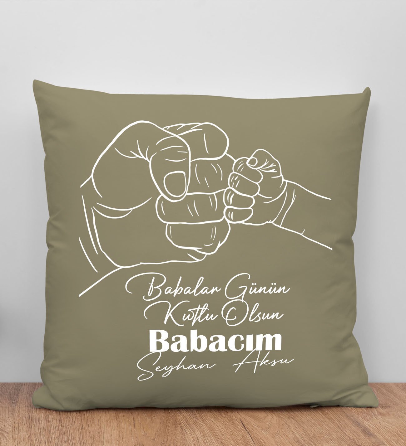 BK Gift Kişiye Özel İsimli Babalar Günü Tasarımlı Haki Kırlent Yastık-8 Babaya Hediye, Ev Dekorasyonu, Babalar Günü Hediyesi