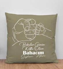 BK Gift Kişiye Özel İsimli Babalar Günü Tasarımlı Haki Kırlent Yastık-8 Babaya Hediye, Ev Dekorasyonu, Babalar Günü Hediyesi