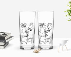 Kişiye Özel Renkli Baskılı Öpücük Tasarımlı İkili Rakı Bardağı Seti-2