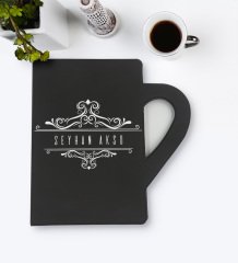 Kişiye Özel İsimli Kupa Şeklinde Siyah Termo Deri Defter Model 8