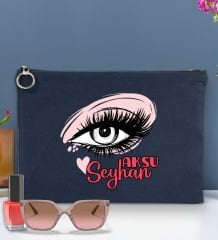 BK Gift Kişiye Özel İsimli-5 Astarlı Lacivert Portföy Çanta 30x21cm, Baskılı El Çantası, Organizer Çanta