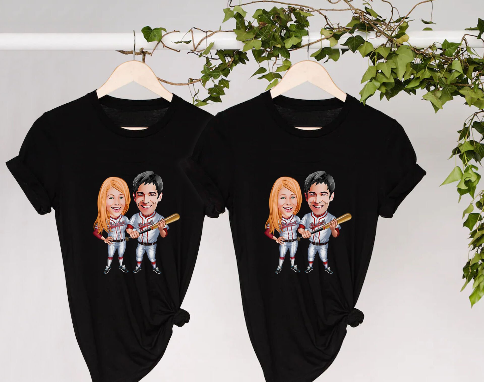 BK Gift Kişiye Özel Sevgililer Karikatürlü İkili Siyah T-shirt Seti, Sevgililer Hediye, Çift Hediyesi, Yıl Dönümü Hediyesi, Kişiye Özel Tişört-3