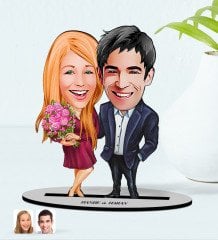 Kişiye Özel İsimli Sevgililer Karikatürlü Ahşap Biblo Model-94