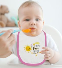 BK Kids Kişiye Özel Dayım Halleder Tasarımlı Pembe %100 Pamuklu Kısa Kol Bebek Body Zıbın ve Mama Önlüğü Hediye Seti