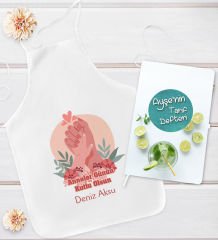 BK Gift Kişiye Özel Anneler Günü Tasarımlı Mutfak Önlüğü ve Yemek Tarif Defteri Hediye Seti-3, Anneye Hediye, Anneler Günü Hediyeleri