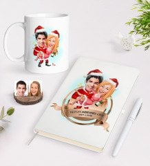 Kişiye Özel Yılın En Mükemmel Çifti Karikatürlü Beyaz Defter Kalem ve Kupa Seti-62