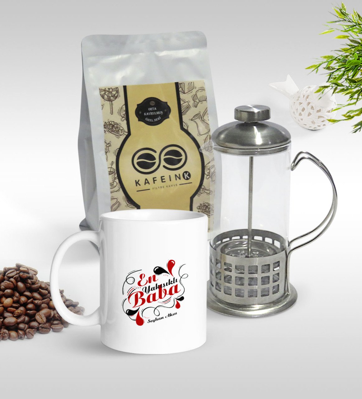 Kişiye Özel En Yakışıklı Baba Tasarımlı Kupa & French Press & 250gr Filtre Kahve Hediye Seti-1