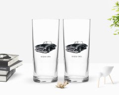 Kişiye Özel Renkli Baskılı Retro Otomobil Tasarımlı İkili Rakı Bardağı Seti-1