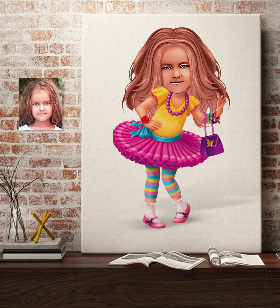 Kişiye Özel Kız Çocuk Karikatürlü Kanvas Tablo 50x70cm-11