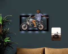 Kişiye Özel Tam Boy Motosikletli Erkek Karikatürlü 3D Led Işıklı Ahşap Tablo-1