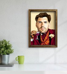 Kişiye Özel Şarap İçen Adam Tasarımlı Doğal Masif Ahşap Çerçeveli Tablo 45x65cm-1