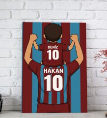 BK Gift Kişiye Özel Baba&Çocuk Bordo-Mavi Forma Tasarımlı Kanvas Tablo, Arkadaşa Hediye, Sevgiliye Hediye, Taraftar Hediyesi