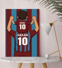 BK Gift Kişiye Özel Baba&Çocuk Bordo-Mavi Forma Tasarımlı Kanvas Tablo, Arkadaşa Hediye, Sevgiliye Hediye, Taraftar Hediyesi