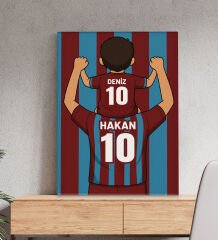 BK Gift Kişiye Özel Baba&Çocuk Bordo-Mavi Forma Tasarımlı Kanvas Tablo, Arkadaşa Hediye, Sevgiliye Hediye, Taraftar Hediyesi