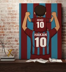 BK Gift Kişiye Özel Baba&Çocuk Bordo-Mavi Forma Tasarımlı Kanvas Tablo, Arkadaşa Hediye, Sevgiliye Hediye, Taraftar Hediyesi
