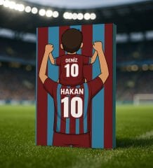 BK Gift Kişiye Özel Baba&Çocuk Bordo-Mavi Forma Tasarımlı Kanvas Tablo, Arkadaşa Hediye, Sevgiliye Hediye, Taraftar Hediyesi
